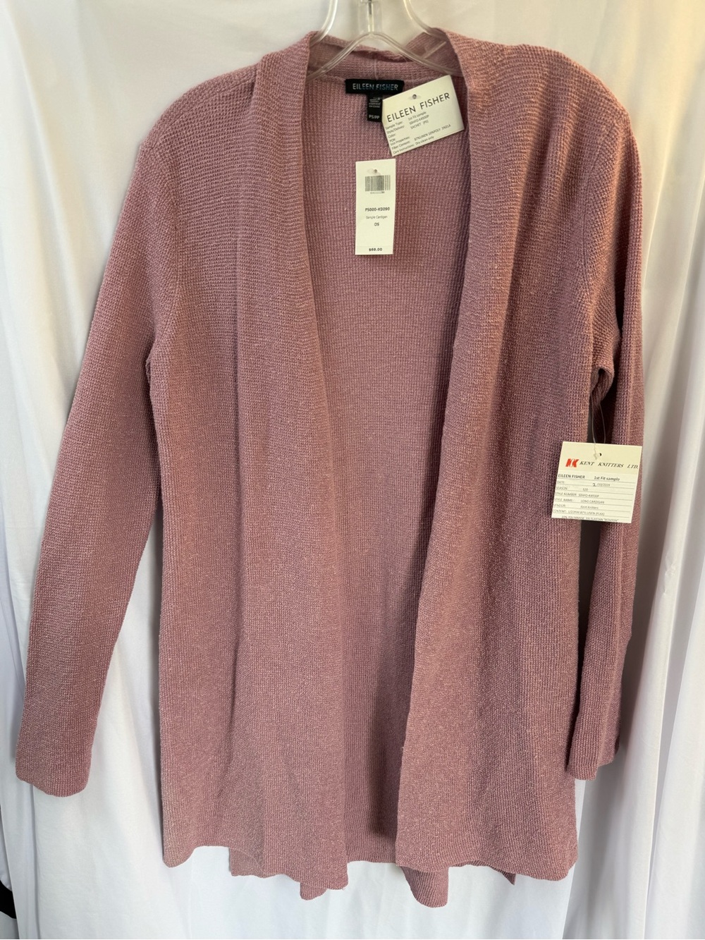 Eileen Fisher Blush Pink Open-Front Knit Cardigan Linen Blend